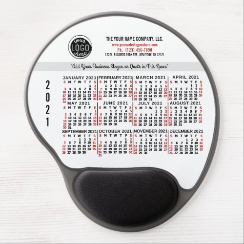 2021 Calendar Custom Business Logo Name Red White Gel Mouse Pad