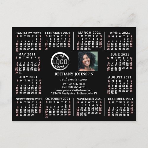 2021 Calendar Custom Business Logo Photo Text Easy Postcard