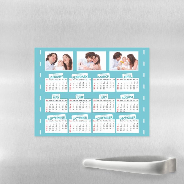 2021 Calendar Custom Photo Trio Teal Magnetic Dry Erase Sheet (In Situ)