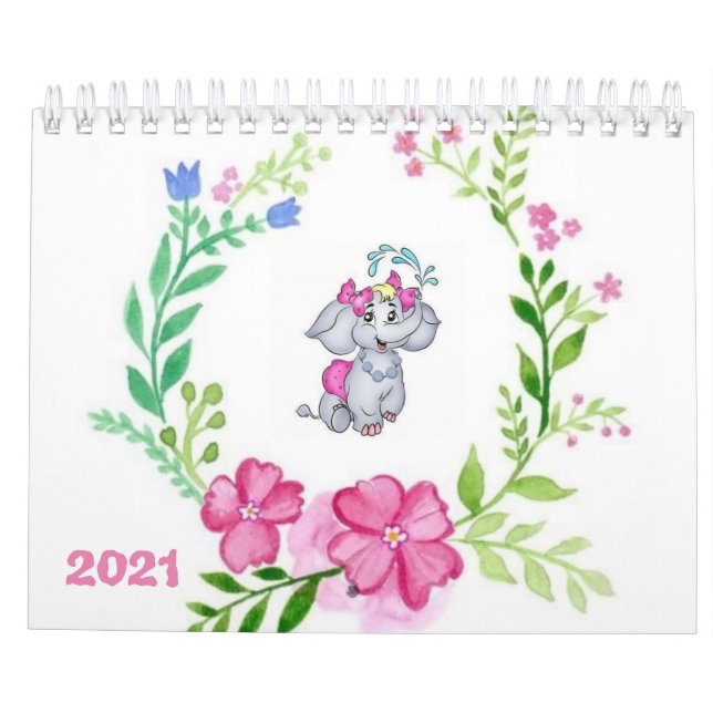 2021 Calendar Floral Elephant Flowers (Back)