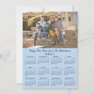 2021 Calendar Light Blue 2 Photos Happy New Year Holiday Card