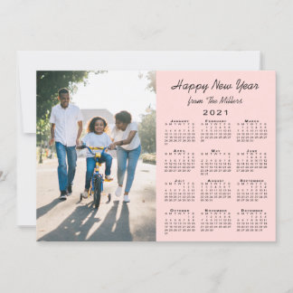 2021 Calendar Modern Coral 2 Photo Happy New Year Holiday Card