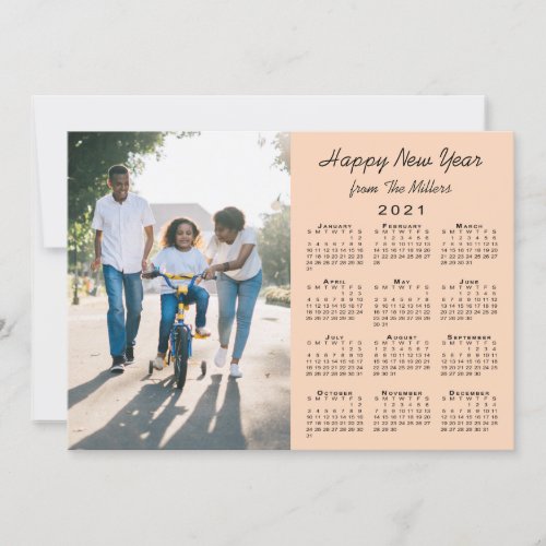 2021 Calendar Modern Peach 2 Photo Happy New Year Holiday Card