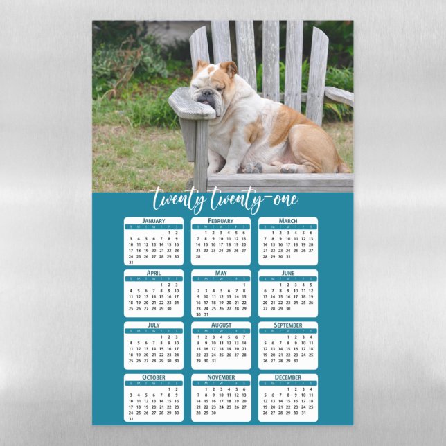 2021 Calendar Photo Basic Full Year Family Pet Magnetic Dry Erase Sheet (Vertical)