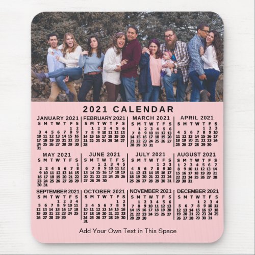 2021 Calendar Pink Personalized Photo Name Bold Mouse Pad