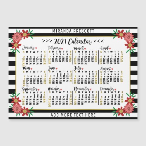 2021 Calendar Preppy Floral Stripes Custom Magnet
