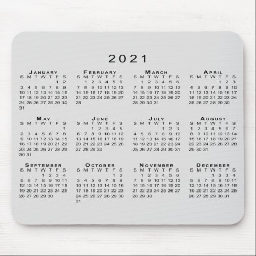 2021 Calendar Simple Gray and Black Mouse Pad