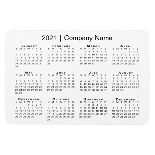 2021 Calendar with Company Name White Magnet