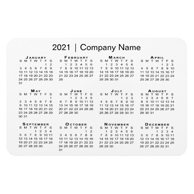 2021 Calendar with Company Name White Magnet (Horizontal)