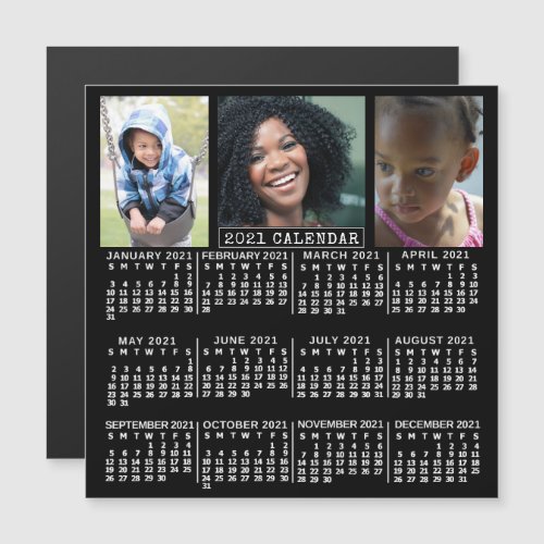 2021 Calendar Year Black  3 Custom Photo Collage Magnetic Invitation