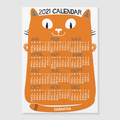 2021 Calendar Year Mid_Century Orange Cat Magnet