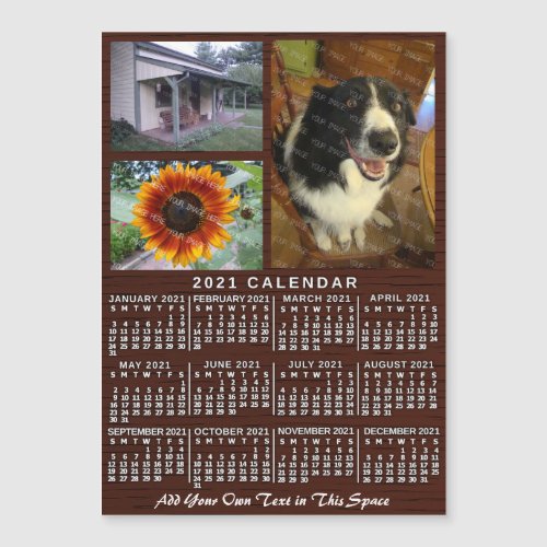 2021 Calendar Year Wood Custom 3 Photos Magnet