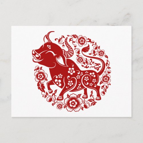 2021 Chinese New Year of The Ox Floral Postcard