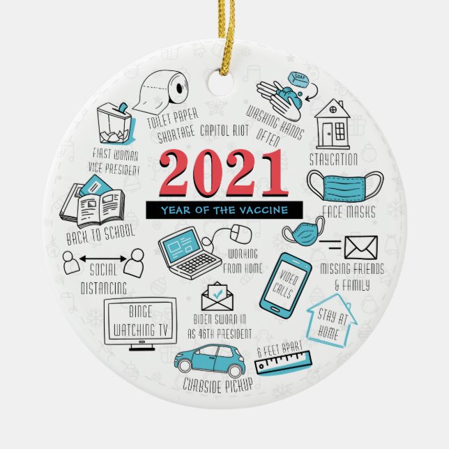 2021 Christmas Memorabilia Vaccine Year Keepsake Ceramic Ornament (Front)