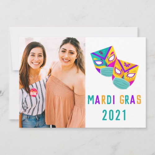 2021 covid quarantine funny mardi gras mask photo card