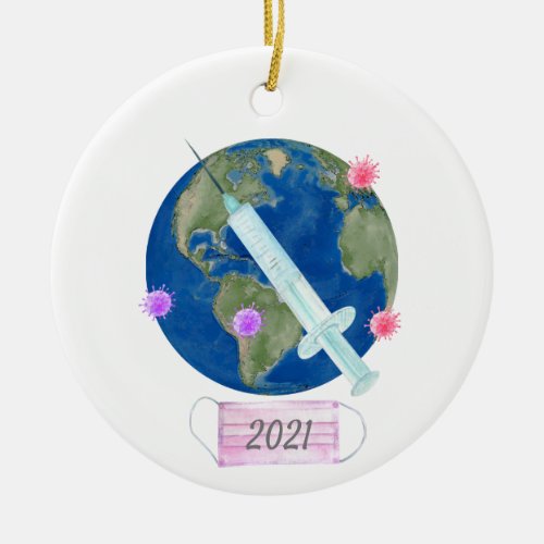 2021 Covid Vaccine World Ceramic Ornament