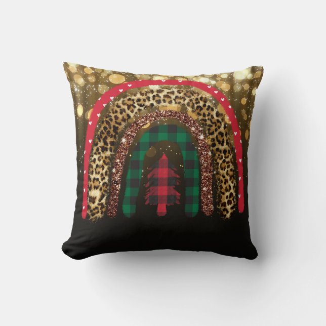 2021 Custom Christmas Rainbow Gold Glitter Glam Throw Pillow (Front)