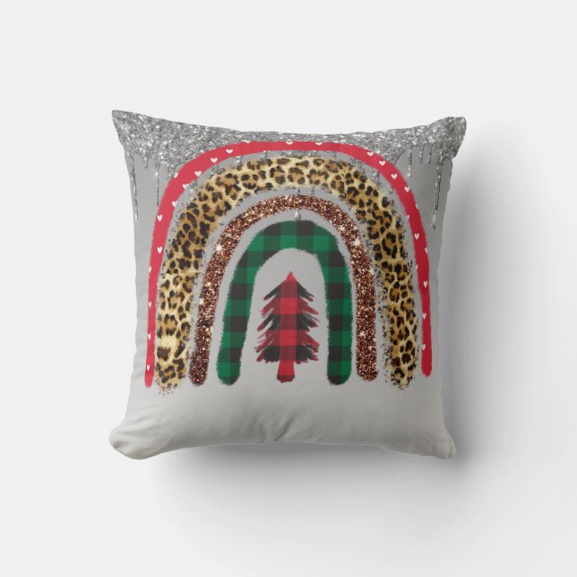 2021 Custom Christmas Rainbow Gold Glitter Glam Throw Pillow (Front)