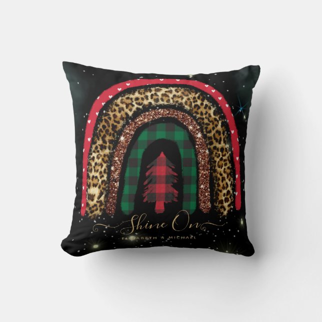 2021 Custom Christmas Rainbow Gold Glitter Glam Throw Pillow (Front)