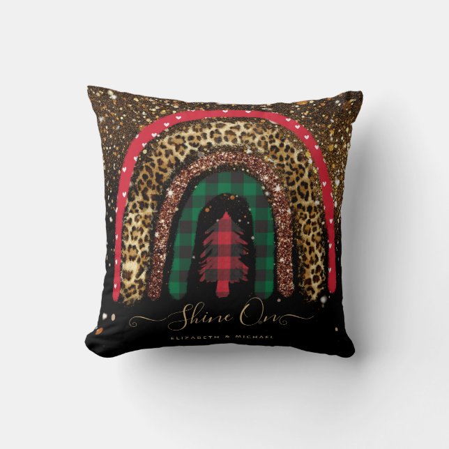 2021 Custom Christmas Rainbow Gold Glitter Glam Throw Pillow (Front)