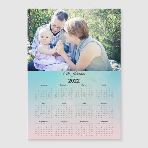 2021 Custom Family Photo Green Magnetic Calendar