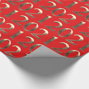 2021 Elegant Faux Golden Numbers Bright Red Wrapping Paper