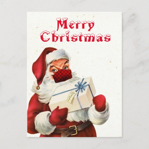 2021 Face Mask Vintage Santa Claus Christmas Holiday Postcard