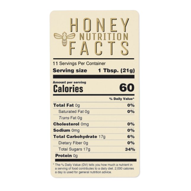 2021 FDA Compliant Nutrition Honey Label with Bee (Front)