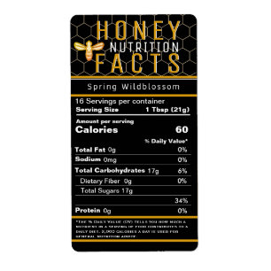 2021 FDA Honey Nutrition Black Honeycomb and Bee Label