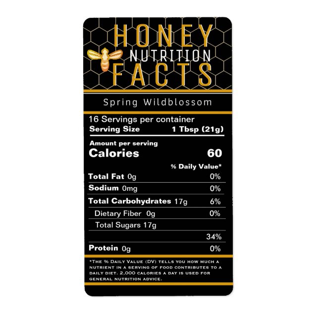 2021 FDA Honey Nutrition Black Honeycomb and Bee   Label (Front)