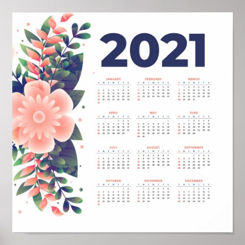 2021 Floral Calendar Poster