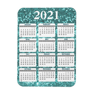 2021 Full Year Chunky Glitter Sparkle Calendar Magnet