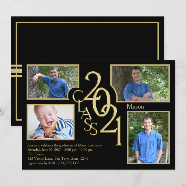 2021 Graduation Class of Quad Photo Black Invitation | Zazzle