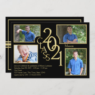 2021 Graduation Class of Quad Photo Black Invitation