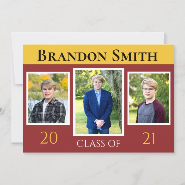 2021 Graduation Maroon and Gold Personalizable Invitation (Front)