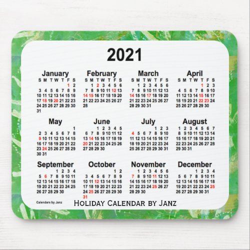 2021 Green Holiday Art Calendar by Janz Mouse Pad