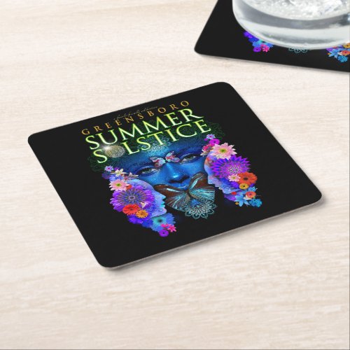 2021 Greensboro Summer Solstice Festival Keepsake Square Paper Coaster