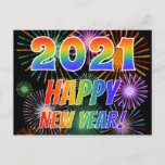 [ Thumbnail: 2021 Happy New Year!, Colorful Fireworks Pattern Postcard ]