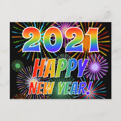 2021 HAPPY NEW YEAR Colorful Fireworks Pattern Postcard