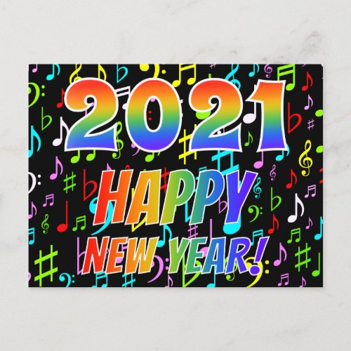 2021 HAPPY NEW YEAR Colorful Music Notes Pattern