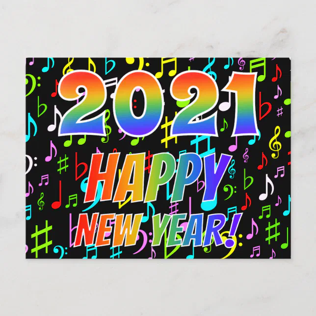 2021 HAPPY NEW YEAR!, Colorful Music Notes Pattern | Zazzle