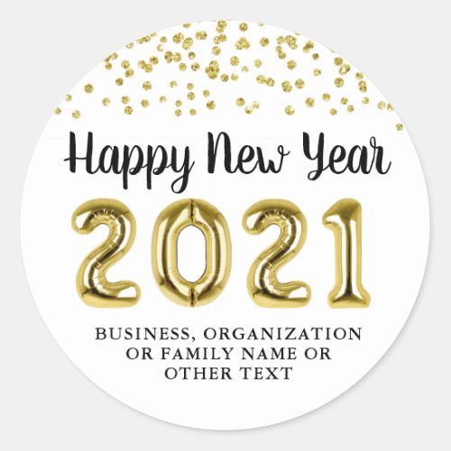 2021 HAPPY NEW YEAR Gold Balloon Numbers Classic Round Sticker