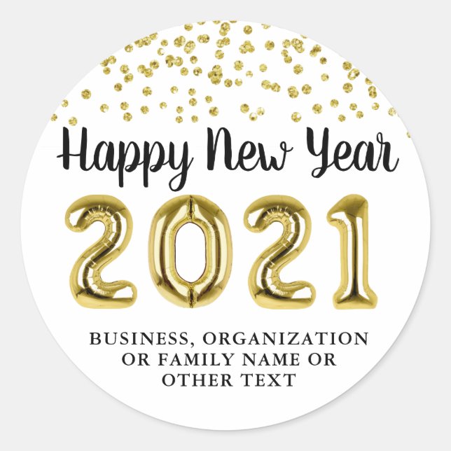 2021 HAPPY NEW YEAR Gold Balloon Numbers Classic Round Sticker (Front)