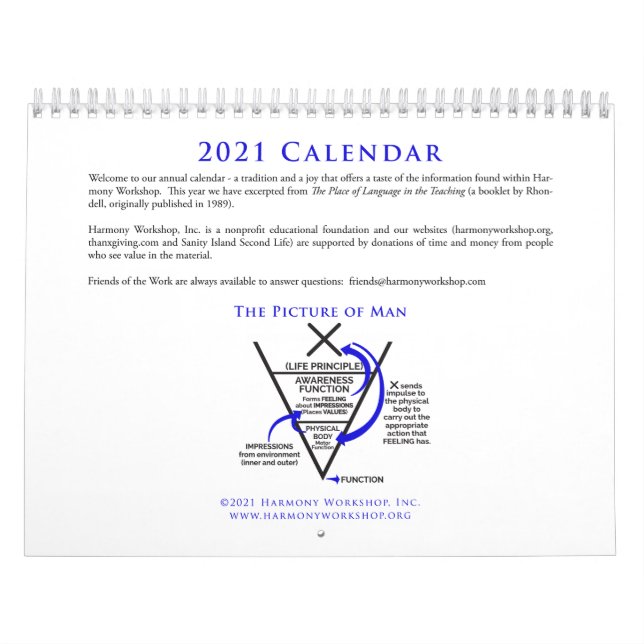 2021 Harmony Workshop Calendar (Cover)