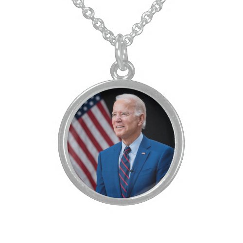 2021 Joe Biden US President Portrait Sterling Silver Necklace