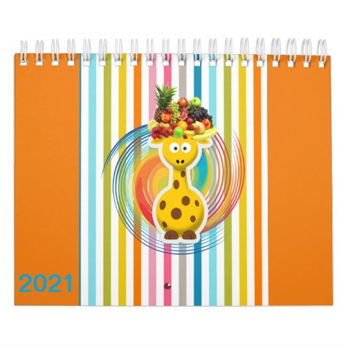 2021 Kids Calendar Giraffe Pigs Cows Horse Fox