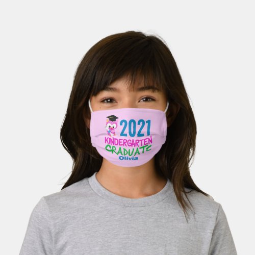 2021 Kindergarten Graduation Cute Pink Owl Girls Kids Cloth Face Mask
