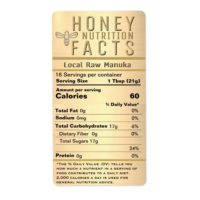2021 Latest Honey Nutrition Metallic Gold with Bee Label (Front)