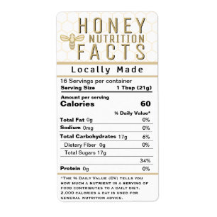 2021 Latest Honey Nutrition with Honeycomb and Bee Label