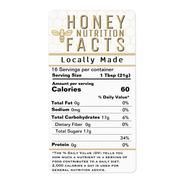 2021 Latest Honey Nutrition with Honeycomb and Bee Label (Front)